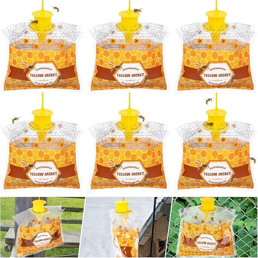 6 Pack Disposable Wasp Traps Outdoor Hanging, Carpenter Bee Traps for Outside, Yellow Jacket Trap Hornet Trap, Carpenter Bee Killer Bug Outdoor Farm Garden