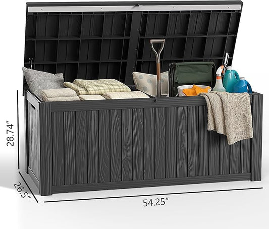 180 Gallon Deck Box Large Outdoor Storage for Patio Furniture,Outdoor Cushions,Garden Tools and Pool Supplies,Waterproof,Resin,Lockable(Black)