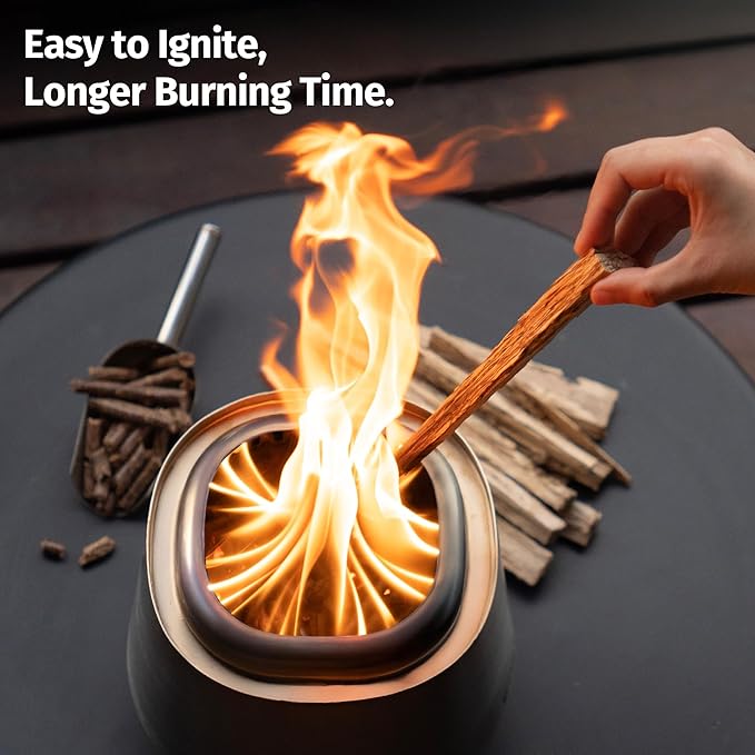 EAST OAK Fuoco Smokeless Tabletop Fire Pit | 3-in-1 Ash Pan | Portable Wood & Pellet Firepit | Stainless Steel | 120% More Efficient Burn | Backyard, Patio & Camping | Easy Ignition & Compact Design