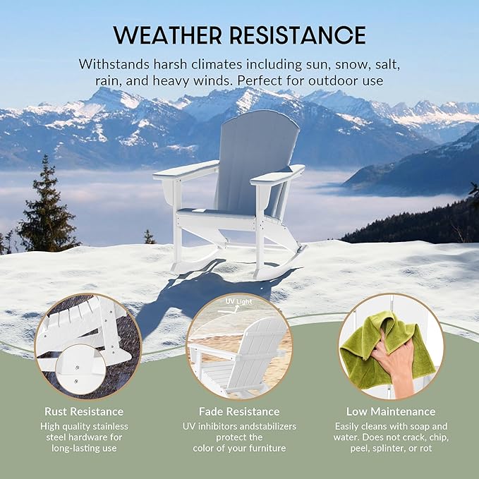 WestinTrends Malibu Outdoor Patio Porch Rocking Adirondack Chair (Set of 4), White