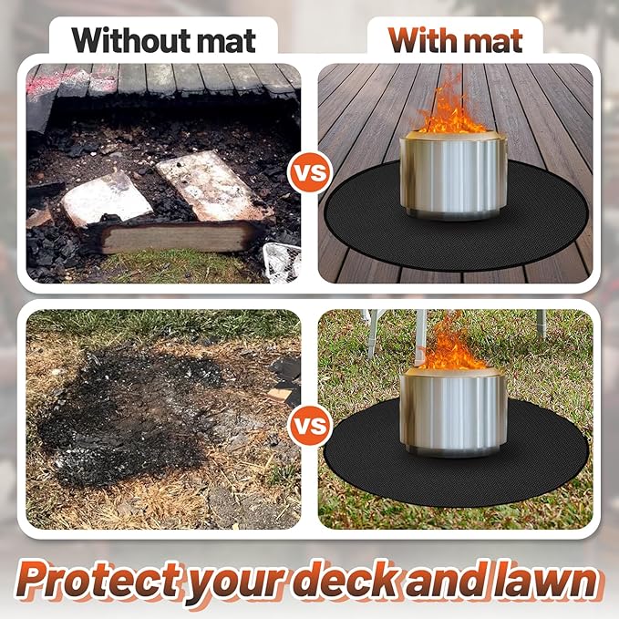 Apipi 59'' Fire Pit Mat Compatible with Solo Stove Yukon - Fireproof Grill Mat Deck Patio Protector, 3-Layer Reusable Easy to Clean Round BBQ Mat for Outdoor Camping Accessories, Black
