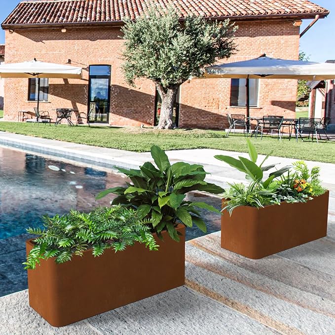 Corten Steel Planter Box 36" L x 15" W x 15" H,Large Rectangular Planter for Outdoor,Heavy Duty Modern Flower Plant Pot for Porch/Patio/Garden