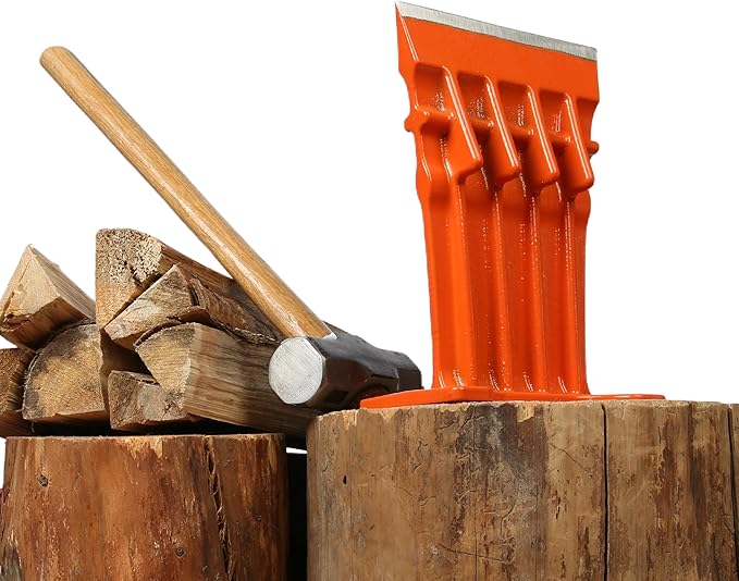 Firewood Kindling Log Wood Splitter – No Axe! Wedge Point Splits Firewood, 6 Inch, Orange with Safety Cover