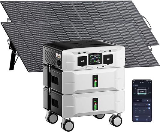 IEE SP5000 Portable Power Station with 2 * 400W Solar Panel, 5000W/5120KWh, 1.6H Fast Charge, Solar Generator for Home Use, Power Outage, Camping, RV, Emergencies