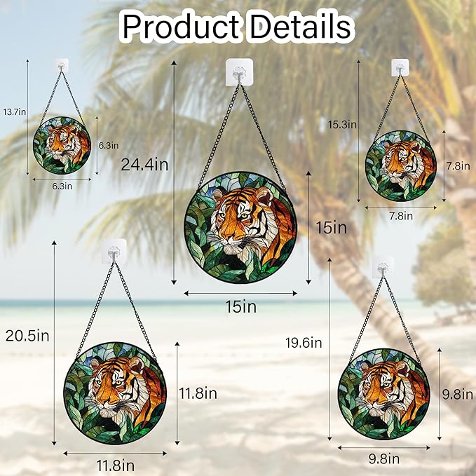 AMDERVEN Stained Glass Window Hanging, Fierce Tiger Sun Catcher for Door Home Decor Wild Animals Suncatcher Christmas Mother's Day Birthday Gifts for Women Men Mom and Nana 11.8 in
