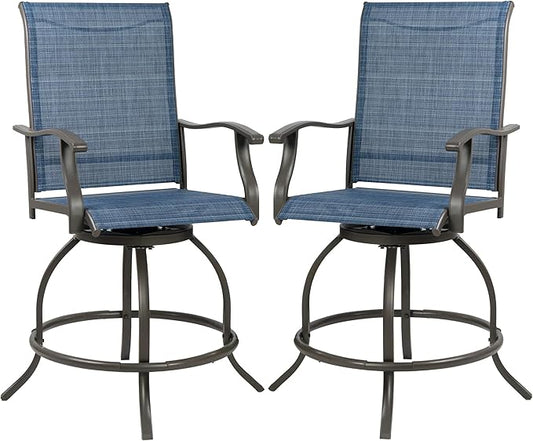Kozyard Isabella Outdoor Patio High Swivel Bar Stools/Chairs Set for 2 Counter Height Tall Patio Swivel Chairs for Backyard Cafes Bistro Restaurants Chic Bars (NavyBlue/Textilence)