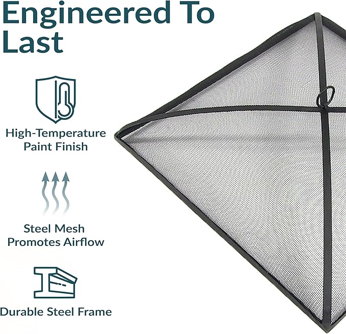 Sunnydaze Heavy-Duty Steel Mesh Fire Pit Spark Screen Cover - Outdoor Fire Pit Screen Cover - Square - Black - 31-Inch
