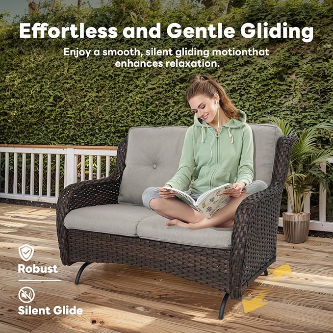 Belord 4 Piece Patio Furniture Set with Fire Pit Table - 41inch 50000 BTU Propane Fire Pit Table with High Back Loveseat Glider Chair and 2 Swivel Rocker Chair for Casual Gathering
