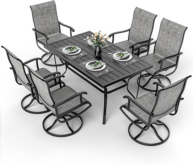 Pamapic 7-Piece Patio Dining Furniture Set with Swivel Chairs, Outdoor Table & 6 Textilene Chairs for Garden, Backyard, Pool, Deck, Gray