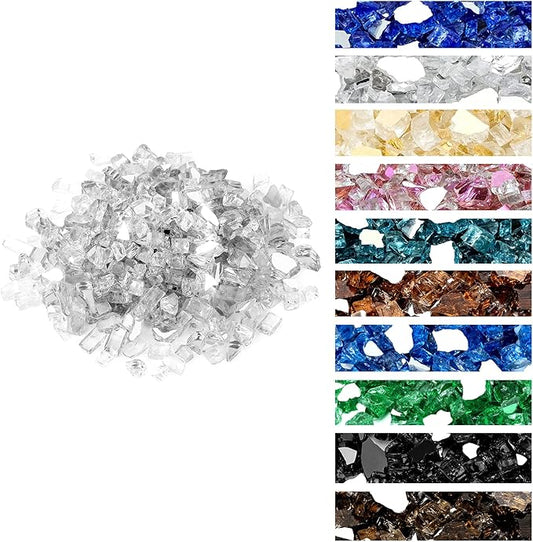 Onlyfire 10 pounds Fire Glass for Propane Fire Pit and Gas Fireplace, 1/2 Inch Reflective Firepit Glass Rocks for Fire Pit Table and Fire Bowl, High Luster Platinum