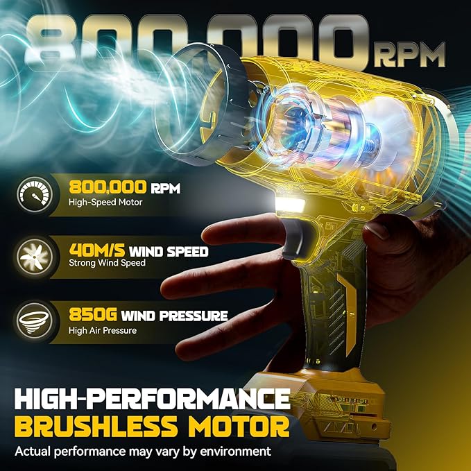 DIYtoolifz 800,000RPM Cordless Leaf Blower Compatible with Dewalt 20V (Tool Only), Brushless Motor, Adjustable Speed, Lightweight Portable Electric Blower for Car, Patio, Garden (Without Battery)