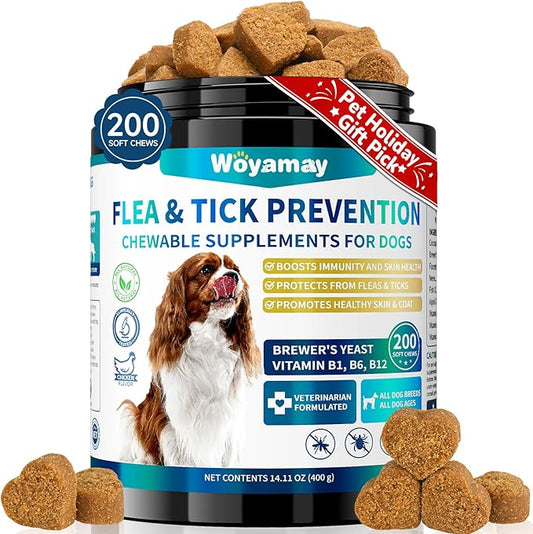Flea and Tick Prevention for Dogs Chewables, 200 Soft Treats, Natural Dog Flea and Tick Treatment, Oral Flea Chews for Dogs Supplement, Flea and Tick Chews for Dogs Puppies, All Breeds & Sizes