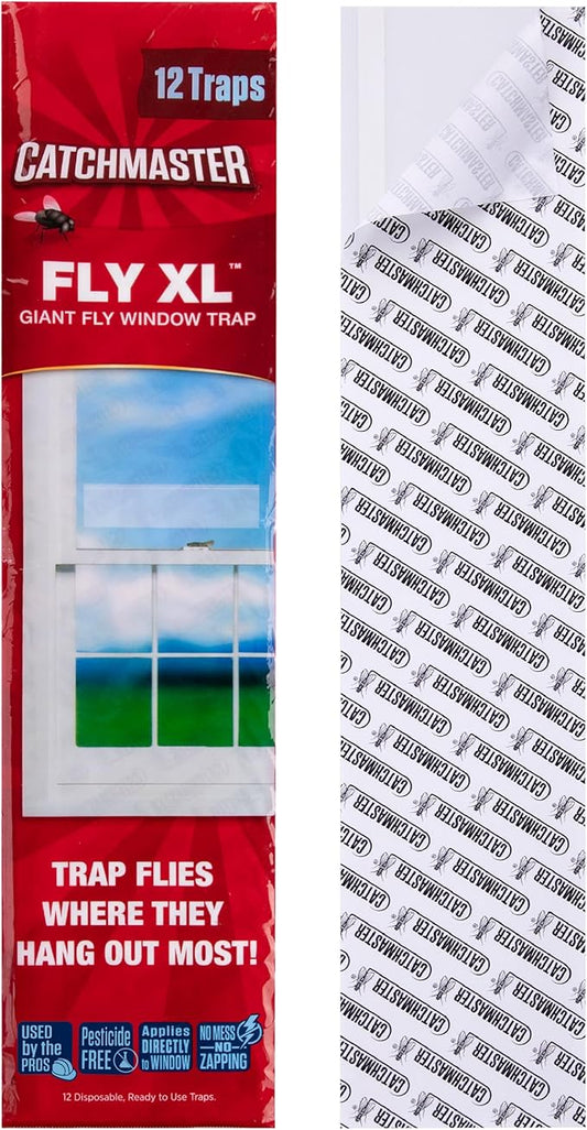 Catchmaster Window Fly Traps 12-Pack XL, Fruit Fly Traps for Indoors, Disposable Bulk Bug Catcher, Waterproof Insect Glue Trap, Adhesive Fly Strips, Pest Control for Home, Kitchen, & Garage