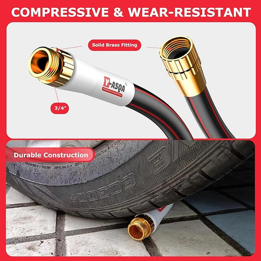 YASQA 50 ft Garden Hose with Nozzle,Lightweight 5/8in Water Hose with 10 Functions Spray Nozzle,3/4'' Heavy Duty Brass Fittings,Durable Kink Free Rubber Pipe for Yard, Car, Pets,Outdoor