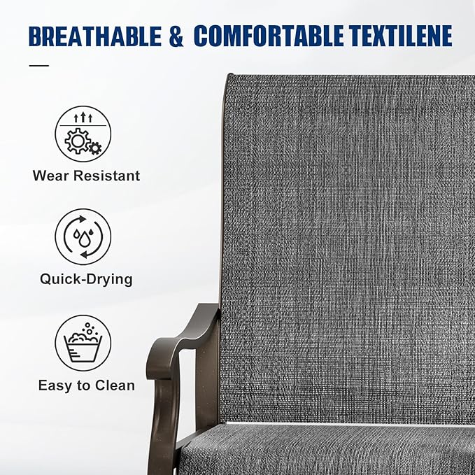 UDPATIO Patio Swivel Dining Chairs Set of 2, Outdoor Dining Chairs High Back with All Weather Breathable Textilene, Metal Rocking Frame for Lawn Garden Backyard, Dark Gray