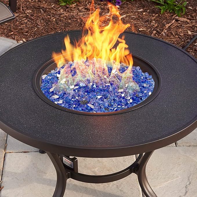 Onlyfire 10 pounds Fire Glass for Propane Fire Pit and Gas Fireplace, 1/2-Inch Reflective Firepit Glass Rocks for Fire Pit Table and Fire Bowl, Cobalt Blue