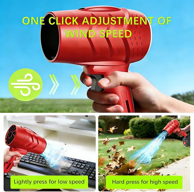 Leaf Blower Cordless with Battery and Charger,21V Electric Handheld Leaf Blower, 950000RPM Powerful Fan with Adjustable Speed, Lightweight Blower for Patio, Lawn, Blowing Leaves and Snow(Red)