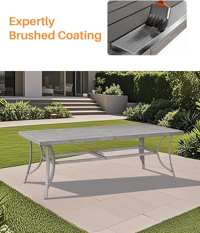 SEEHILL Aluminum Outdoor Dining Table for 8, 84" Rectangle Patio Dining Table with 2.2" Umbrella Hole, 8 Person Outdoor Dining Tables for Deck, Backyard, Garden, Poolside, Limed Oak