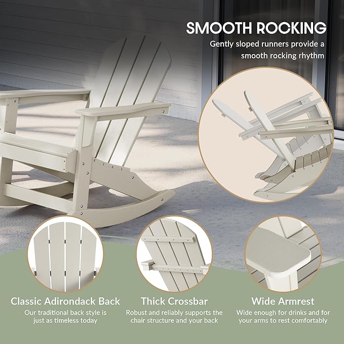 WestinTrends Malibu Outdoor Patio Porch Rocking Adirondack Chair (Set of 4), Sand