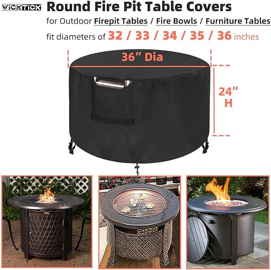 Round Fire Pit Cover 36 x 25 Inch, Waterproof & 600D Heavy Duty Patio Firepit Table Covers, Fits 36, 35, 34, 33, 32, 30 inches Fire Tables / Bowls