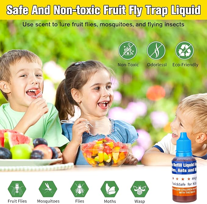 Fruit Fly Trap Refill Liquid Only, 0.68oz/ Bottle, Safe Bait, Ready-to-Use Gnats Killer Indoor Trap, Effective Lure Refill Gnat Catcher for Home Kitchen (12 Pack)