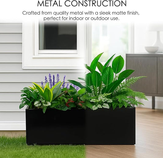 Kozyard 38”Lx15”Wx16”H Large Rectangular Planter Meta Planter for Indoor Outdoor All-Weather Use with Drainage Holes Removable Grow Liner Plants Flowers Shrubs