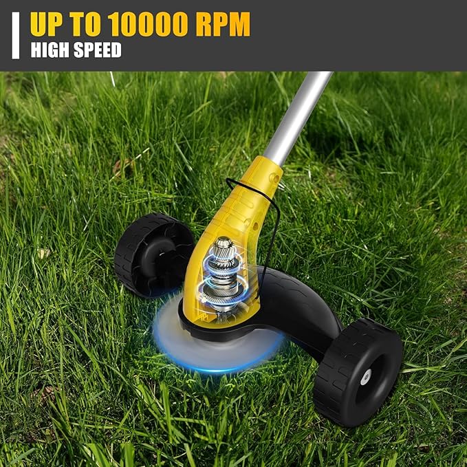 Aokia Weed Wacker Cordless for Lawn: Grass Mower with Roller - 2.0Ah Battery Powered for Hedge Clearance Yard Cutting Tree - String Trimmers for Garden Cutter Handyman Landscaper