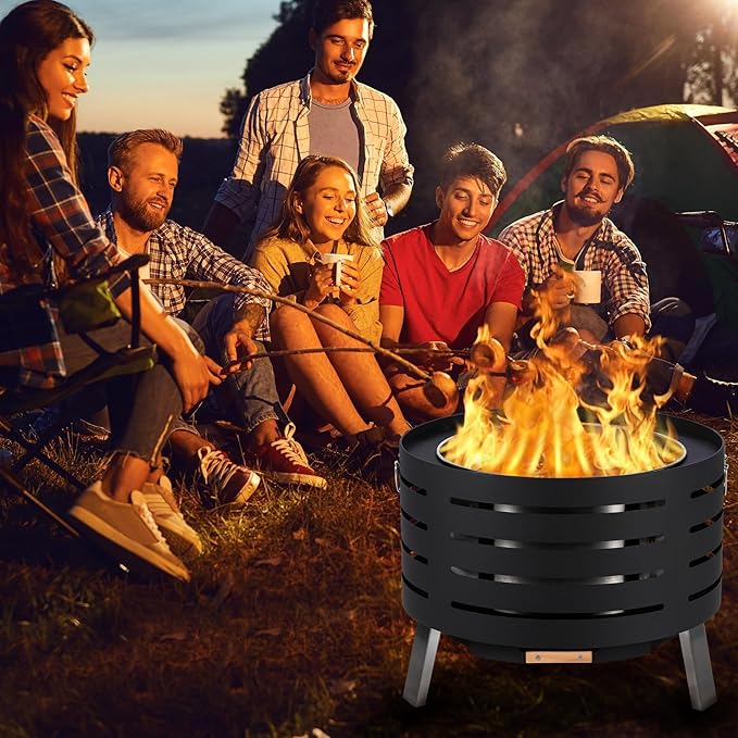 26'' Smokeless Fire Pit Stove Bonfire, Outside Stainless Steel Fire Pit Wood Burning with Ash Pan & Lid, Fire Poker and Dust Bag, Large Firepits Table for BBQ/Bonfire/Camping