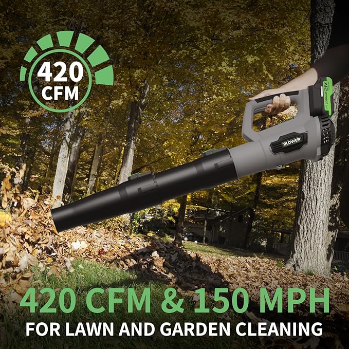 Leaf Blower, 21V Cordless Electric Blower with 2 2.0Ah Batteries and 1 Hour Fast Charger, Lightweight Leaf Blower for Patio Cleaning, Lawn Care, Blowing Fallen Leaves and Dust, etc.