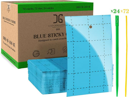 Catchmaster GRO Blue Regular Double Sided Sticky Traps 72PK, Adhesive Bug & Fruit Fly Trap, Pest Control for Home, Farm, Garden, Hydroponics & Greenhouse, Protect Live Plants Indoor & Outdoor