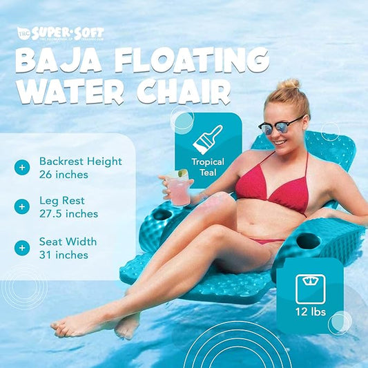 TRC Recreation Folding Baja Chair Foam Swimming Pool Float, Portable Super Soft Floating Lounger with 2 Cup Holders for Beach Essentials, Pink