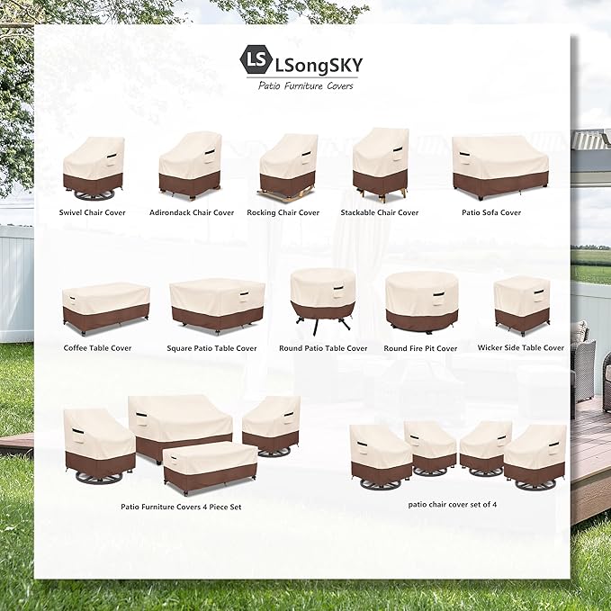Outdoor Swivel Chair Cover 2 Pack,100% Waterproof Heavy Duty Patio Chair Covers,(30 W x 34 D x 38.5 H inches) Swivel Patio Chair for Outdoor Furniture Covers Waterproof,Beige&Brown