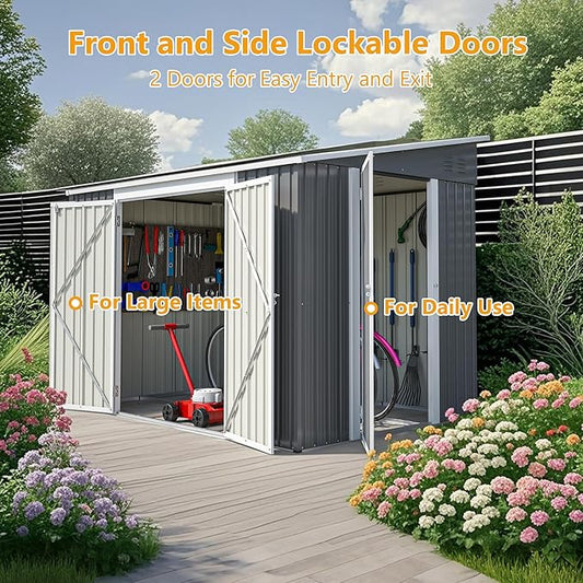 6x8FT Metal Outdoor Storage Shed with Floor Frame,Large Tool&Lawn Mower Shed with Two Lockable Doors for Garden Backyard Patio Storage,Outside Lean to Waterproof Storage Shed