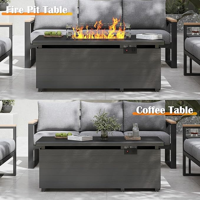 Sundale Outdoor 5 Pieces Patio Furniture Set with Fire Pit Table, Metal Outdoor Sectional Sofa with 6 Inch Olefin Cushion, All-Weather Modern Outdoor Conversation Sets (4 Seats,White Frame)