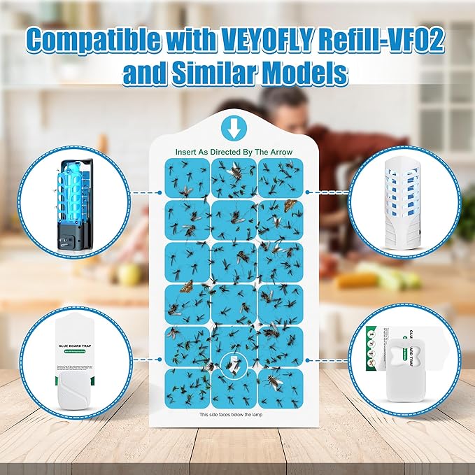 Qualirey 25 Pack Flying Insect Trap Refill Compatible with VEYOFLY Fly Trap LAMP Refill-VF02, Glue Board Bug Catcher, Replacement Sticky Glue Cards for Indoor Mosquito Gnat Fly & Other Bugs (Classic)
