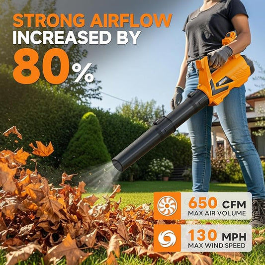 Alloyman 40V Battery Powered Leaf Blower Cordless with 2×2.0Ah Battery and Charger, 650CFM Brushless Handheld Blowers, 3 Speed+Turbo Mode Electric Leaf Blower for Lawn Care, Leaves, Dust, Snow