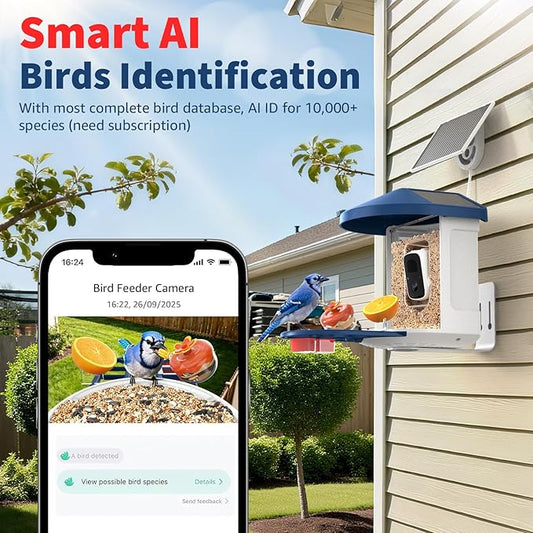 PeckCam® Bird Feeder with Camera with AI Identify 10000+ Birds Species, 3 Solar Panels, 2K Live View, Instant Arrival Alerts, Smart Bird House with Cam, Gift for Bird Lovers