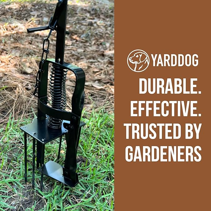 YARDDOG Bite Spikes Plunger Style Mole Trap – Commercial Grade Durable Steel Mole Trap for Lawns, Easy-to-Use Quick Capture Gopher Trap, Effective Plunger Style Mole Killer for Gardens, Black
