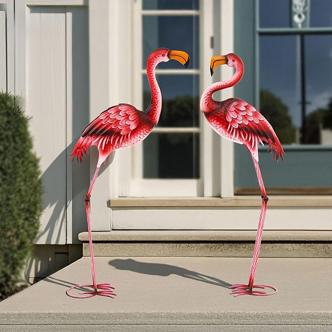 Ultym Extra-Large Metal Flamingo Yard Decor, Handmade 37.2" Flamingo Statues with Stable Ground Stakes, Backyard Decoration, Metal Garden Art