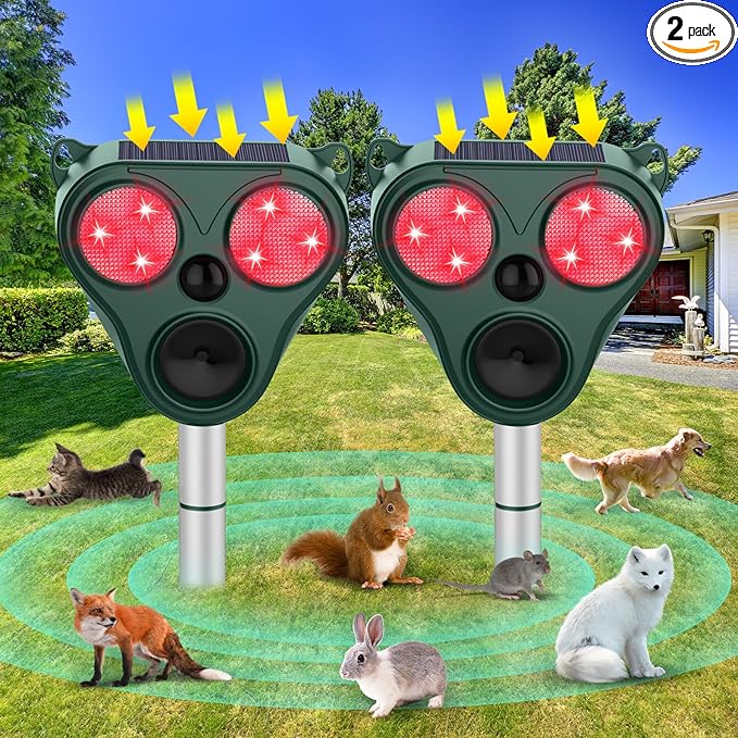 Ultrasonic Animal Repellent Outdoor, Cat Repellent Outdoor, Pest Repellent with Sensor to Repel Dog Rabbit Squirrel Coyote Raccoon Out of Yard Farm Protection