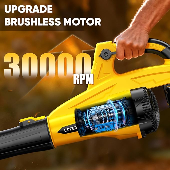 LITEKON Leaf Blower Cordless, 700CFM & 13 Speed Modes, Brushless Electric Cordless Leaf Blowers with 2 x 5.0Ah Batteries and Charger, 21V Powerful Blowers for Lawn Care, Blowing Leaves, Dust, Snow