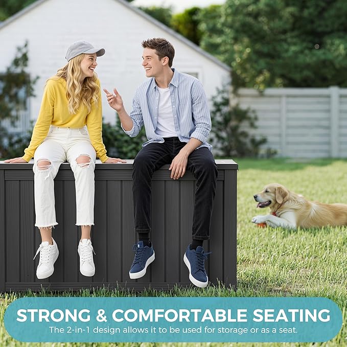 Outdoor Storage Box, Resin Deck Boxes Indoor and outdoor, Waterproof Storage Box Lockable Lid (Black,180 Gallon)