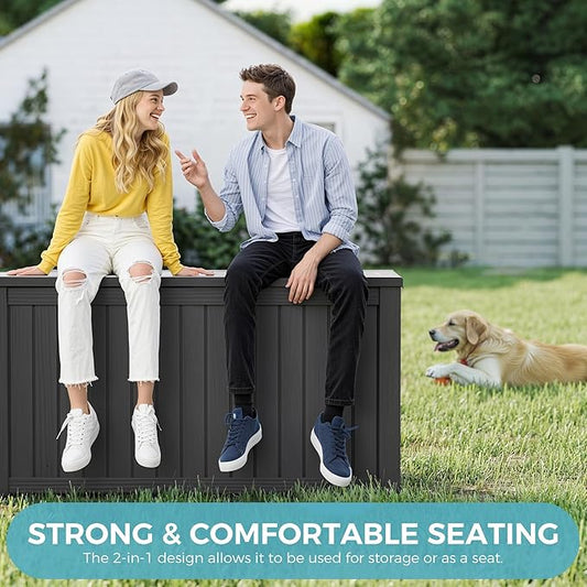 Outdoor Storage Box, Resin Deck Boxes Indoor and outdoor, Waterproof Storage Box Lockable Lid (Black,180 Gallon)