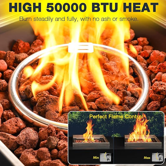 48" Outdoor Propane Fire Pit Table Rectangular - Modern Gas Fire Pits Patio ETL Certified 40,000 BTU with Steel Burner, Lid, Rocks, Modern Fire Table for Deck Patio Backyard, Deck (Black, 48")