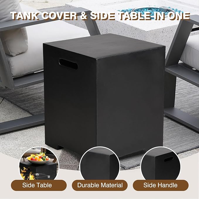 2-Piece Outdoor Propane Fire Pit Table Set – Premium Marble-Like MgO Finish, 56-Inch Gas Fire Table with Tank Table for Patio, Garden & Backyard, Includes Rain Cover & Glass Beads