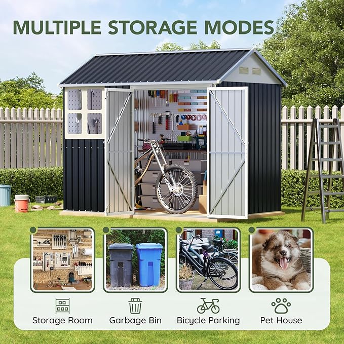 8x6 FT Outdoor Metal Storage Shed with Clear Window, Lockable Single Door, Weather-Resistant Garden Tool Shed for Backyard, Patio, and Lawn Equipment, Night Blue