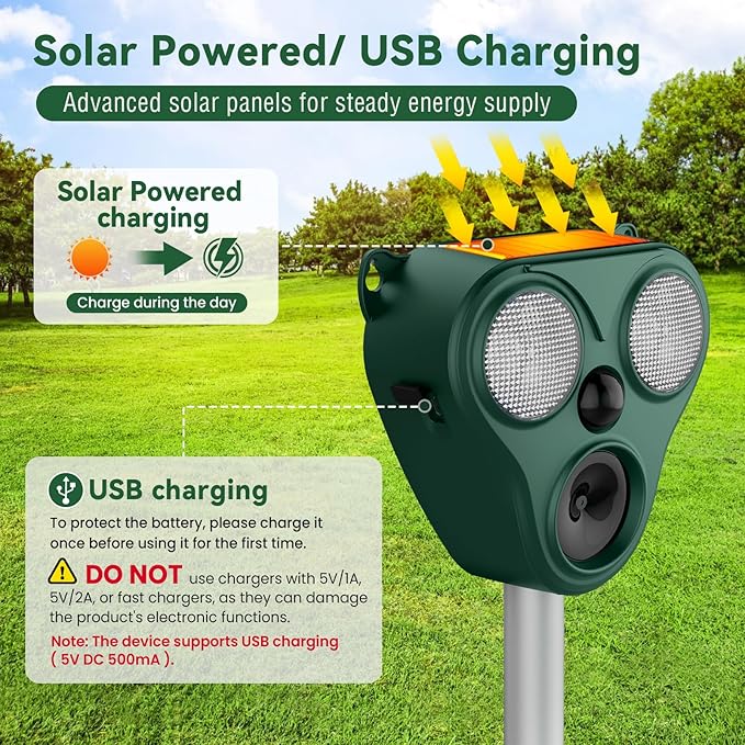 Ultrasonic Animal Repellent Outdoor, Cat Repellent Outdoor, Pest Repellent with Sensor to Repel Dog Rabbit Squirrel Coyote Raccoon Out of Yard Farm Protection
