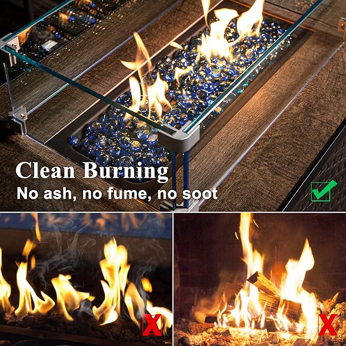 GASPRO 20 lbs Fire Glass for Propane Fire Pit, 3/4 Inch Glass Beads for Fire Pit Table, Glass Rocks for Garden Decor- Cobalt Blue