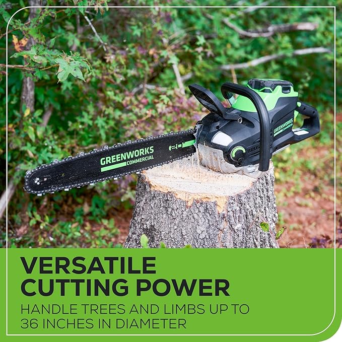 Greenworks 82V 20" Brushless (3.4 kW) Cordless Chainsaw (205 Cuts Per Charge), 4.0Ah Battery and Dual Port Rapid Charger (Great For Landscapers and Professionals)