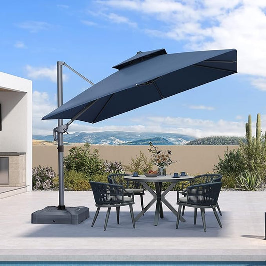 PURPLE LEAF 10 FT Cantilever Umbrella Outdoor Patio Umbrella, Large Offset Square Umbrella, Windproof Heavy Duty Hanging Outside for Patio, Ocean Slate